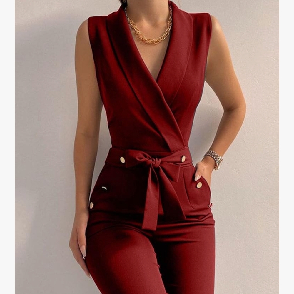 Chic Sleeveless Burgundy Jumpsuit